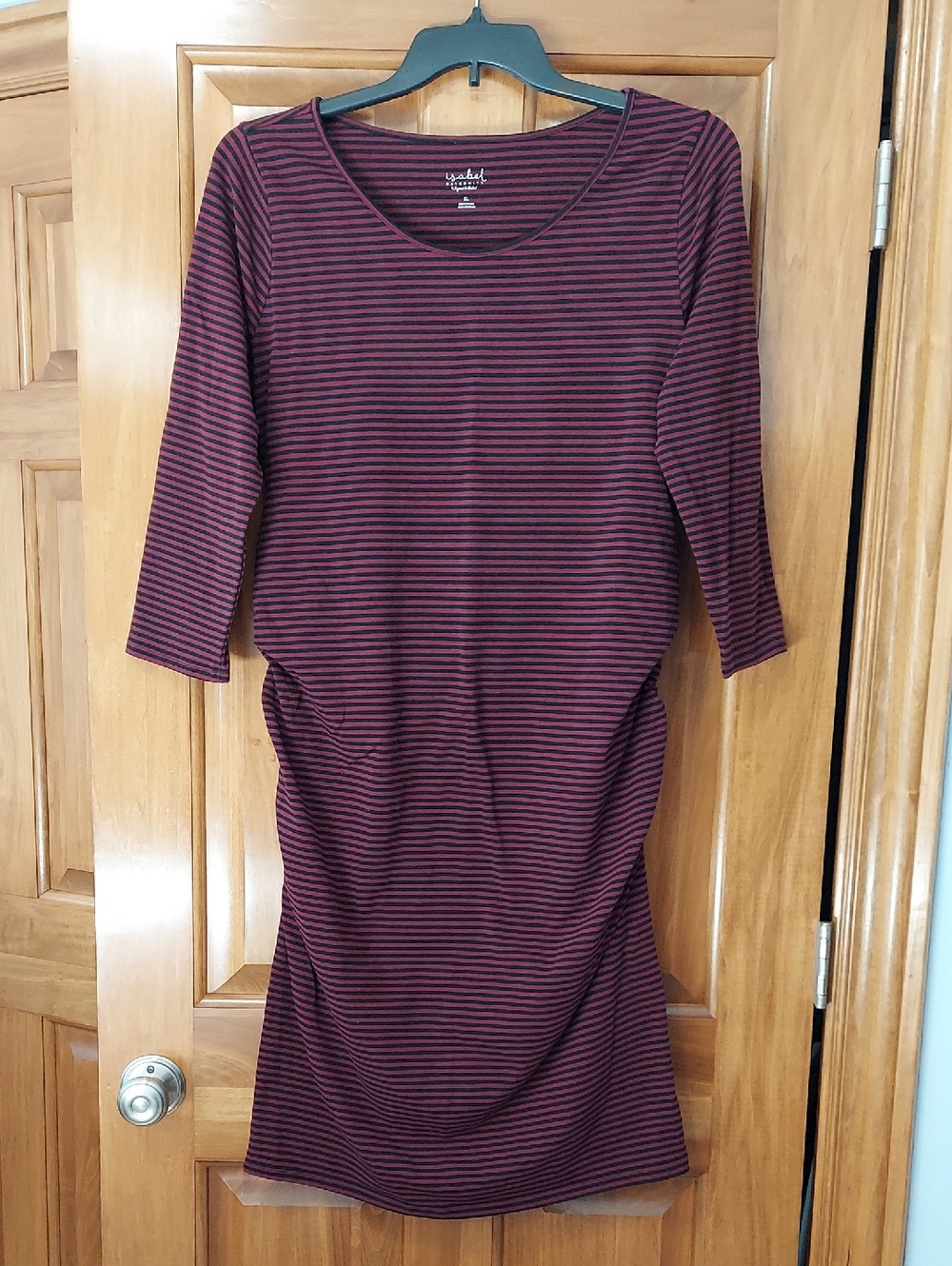 Isabel Maternity Burgundy and Black Striped Stretchy Dress, Size XL, Like New